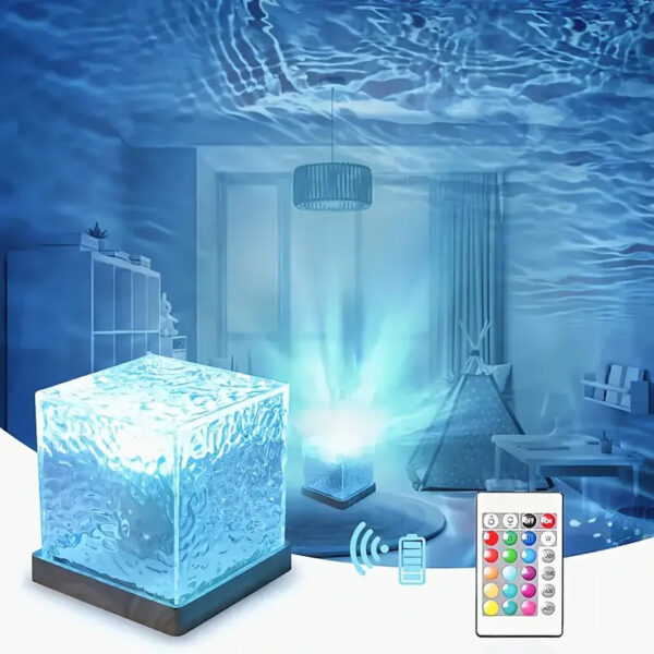 16 Color USB Charging Dynamic Rotating Water Wave Projector Night Glow Flame Crystal Light Living Room Bedroom Decor - Image 2