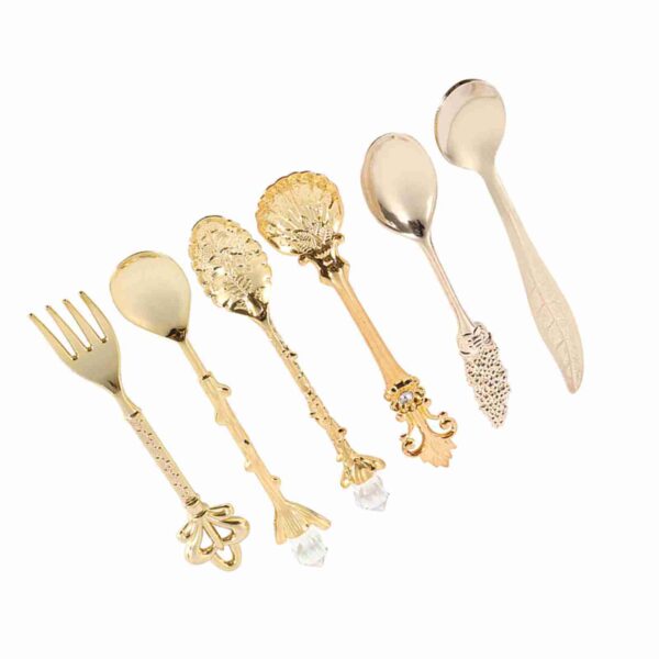 6Pcs/Set Retro Royal Style Metal Mini Coffee Spoons and Fork Kitchen Fruit Accessories Golden - Image 10