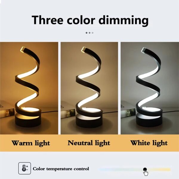 USB Plug In Creative Spiral LED Night Light Dimmable 3 Colors Adjustable For Living Room Office Desk Table Bedroom Bedside Decor - Image 6