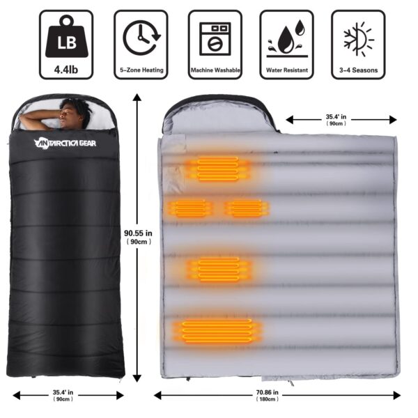 ANTARCTICA GEAR Heated Sleeping Bag, 5pcs Heating Areas Sleeping Bags 3 Adjustable Heating Levels Cold Weather Sleeping Bag For All Season Hiking & Camping - Image 7