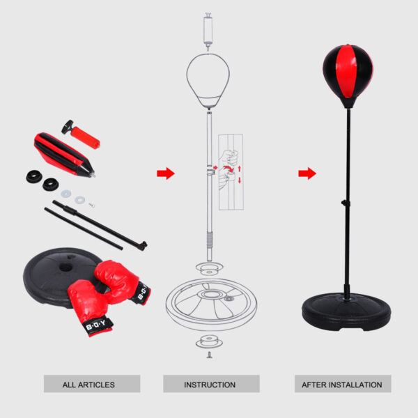 Adjustable Height Kids Punching Ball Bag Speed Boxing Sports Set Fighting Game With Gloves - Image 3