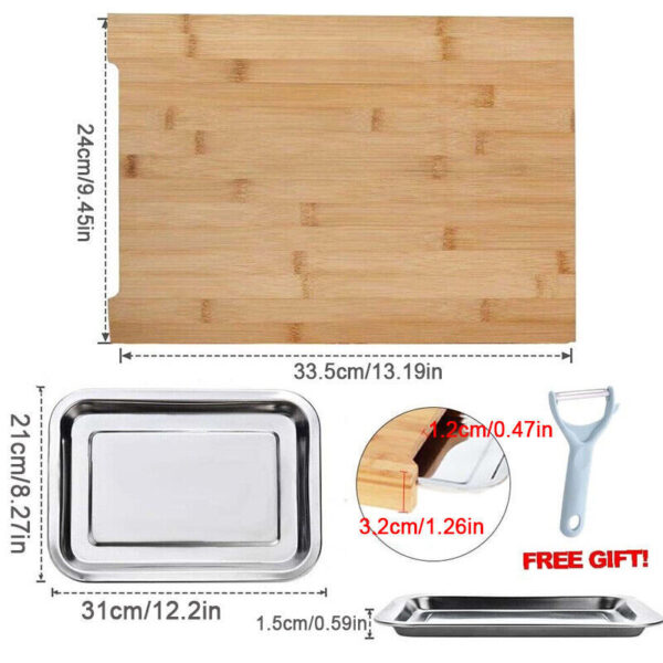 Bamboo Wooden Chopping Board Cutting Slicing  Sliding Stainless Steel Tray - Image 4