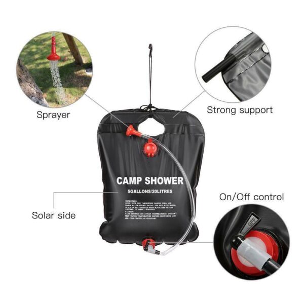 20L Camping Shower Portable Compact Solar Sun Heating Bath Bag Outdoor Travel - Image 3