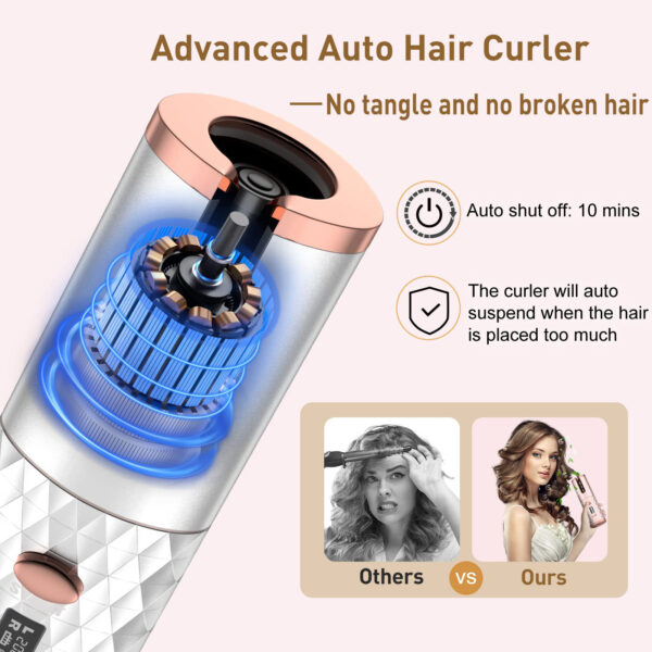 Portable Automatic Hair Curler, Ceramic Rotating Wireless Auto Curling Iron Wand, Portable USB Rechargeable Spin Curler For Hair Styling - Image 10